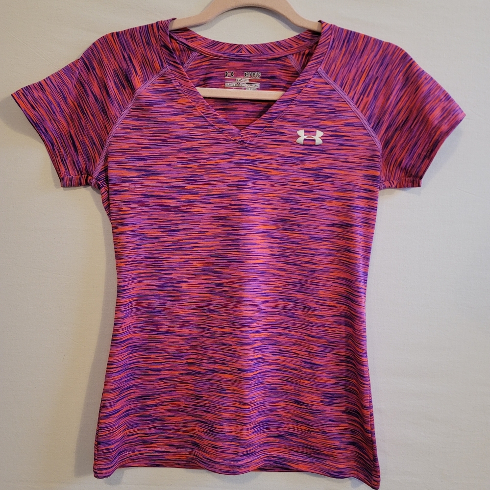UA Heat Gear Semi-Fitted Tee-Blended Purple/Orange